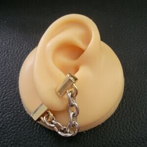 Chunky two tone gold& silver industrial chain & bar post illusion earrings